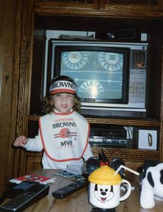 The author as a young child dressed in Cleveland Browns attire